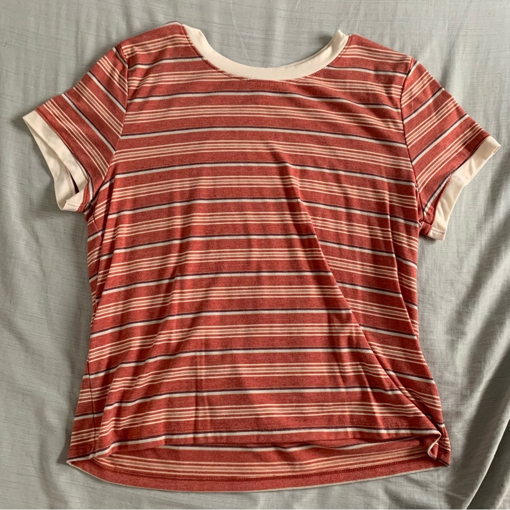 SO Stripped Short Sleeve T-Shirt Red and Cream XL
